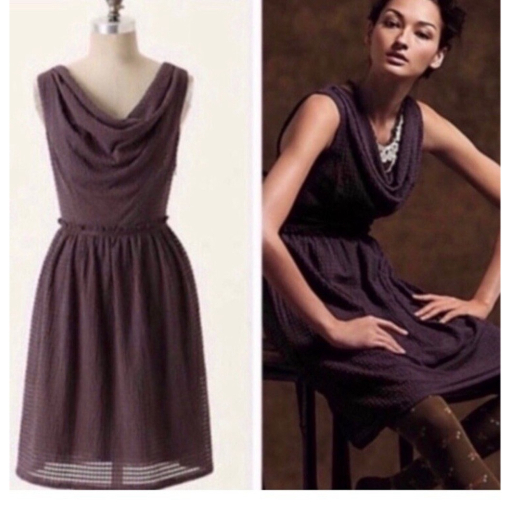 Anthropologie Ric Rac Waffle Weave Cowl Neck Purple Dress Small